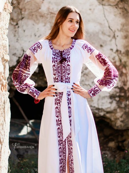 Жіноча вишита сукня міді на тканині барбі ЖПк10054бф фото