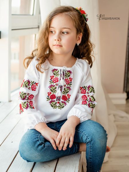 Дитяча вишита блуза "Троянди і калина" Д509 фото