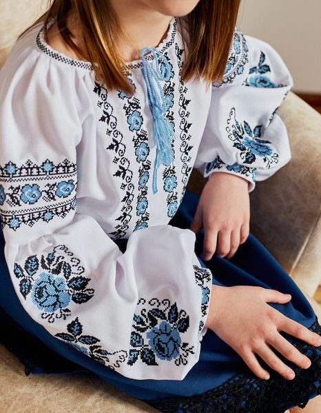 Вишита дитяча блуза "Сині троянди" на домотканому полотні 2193619119 фото