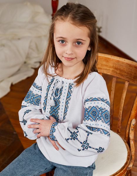 Дитяча вишита блуза з синім геометричним мотивом 2194187358 фото