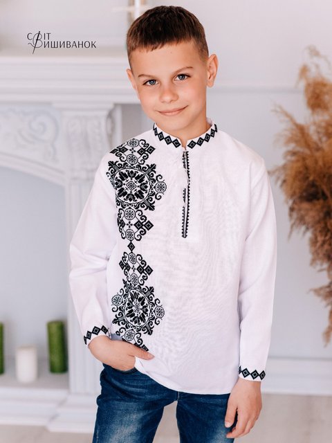 Дитяча вишита сорочка ромби чорні Д600 фото