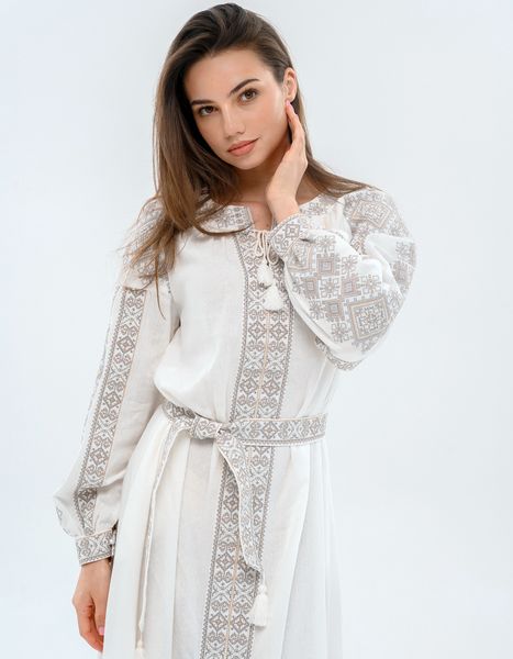 Жіноча вишита сукня Тадея з сіро-молочною вишивкою 2199886707 фото