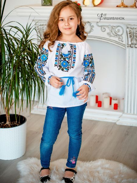 Дитяча вишита блуза "Голубі троянди" Д506 фото