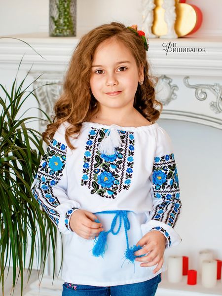Дитяча вишита блуза "Голубі троянди" Д506 фото