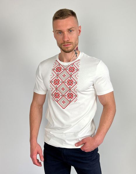 Чоловіча футболка з вишивкою «Поліська зірка», червона вишивка 2129090395 фото
