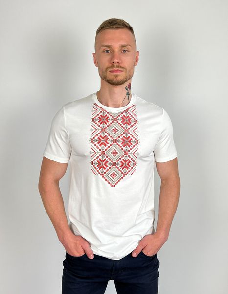 Чоловіча футболка з вишивкою «Поліська зірка», червона вишивка 2129090395 фото