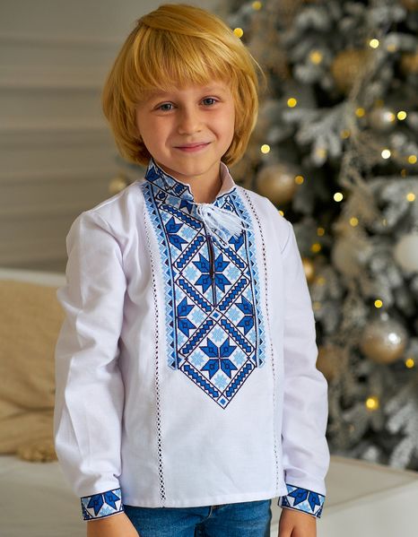 Вишиванка для хлопчика з натуральної тканини, синя вишивка 2140296614 фото