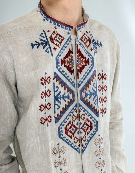 Чоловіча вишита сорочка з льону,орнамент за мотивами гуцульських килимів 2162181553 фото