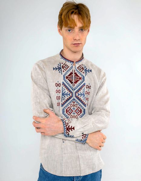 Чоловіча вишита сорочка з льону,орнамент за мотивами гуцульських килимів 2162181553 фото