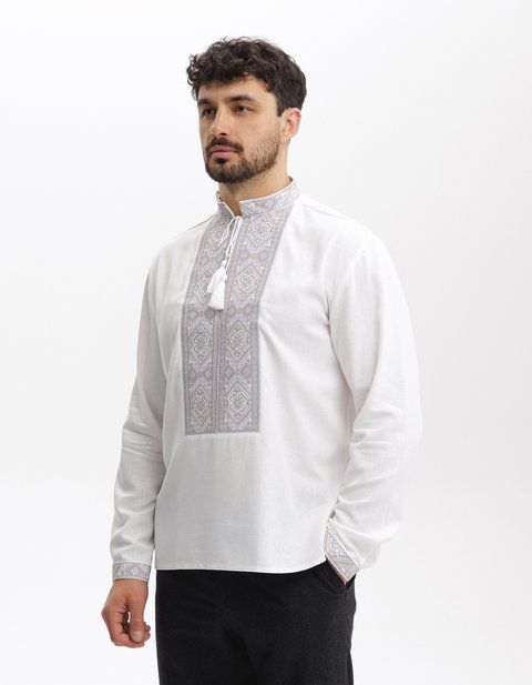 Вишиванка чоловіча Тадей сіро-молочний 2000000064482 фото