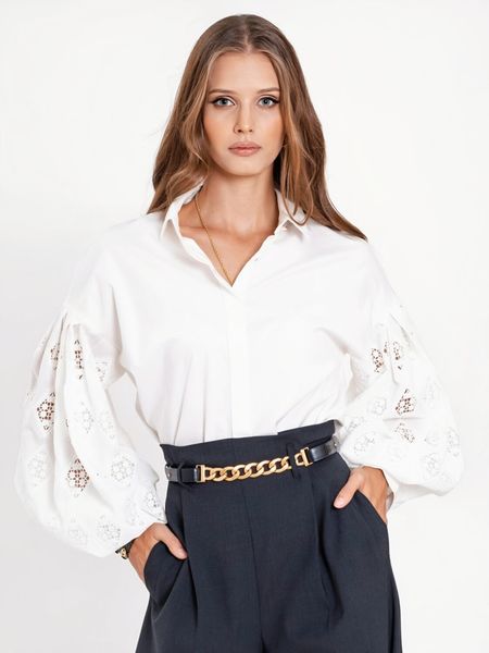 Молочна блуза з вишуканим рукавом в українському стилі 2092508415 фото