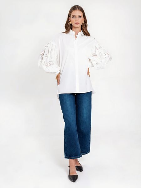 Молочна блуза з вишуканим рукавом в українському стилі 2092508415 фото
