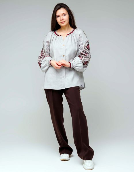 Жіноча вишита сорочка на сірому льоні "Горгани"  2165210376 фото