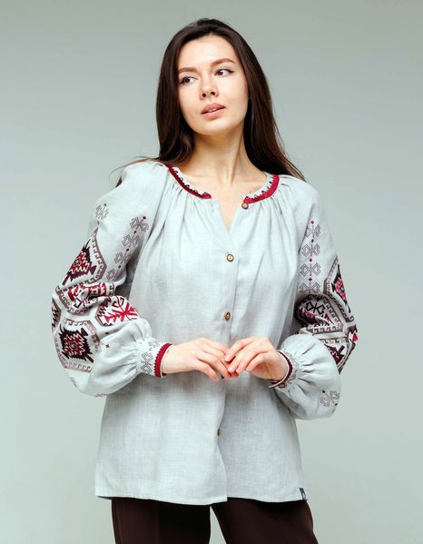 Жіноча вишита сорочка на сірому льоні "Горгани"  2165210376 фото