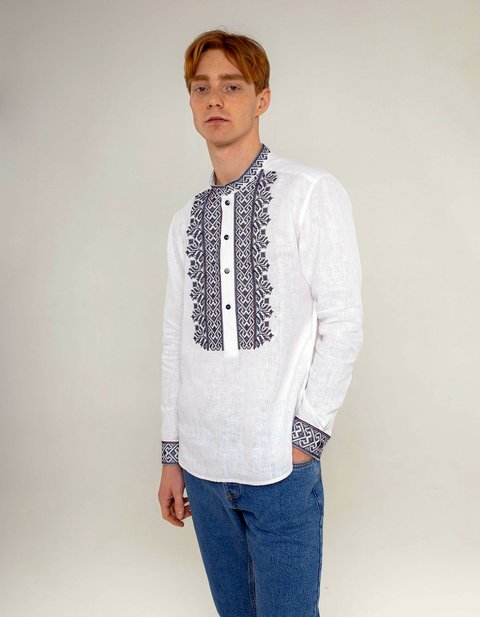 Традиційна чоловіча вишита сорочка на білому льоні 2176032359 фото