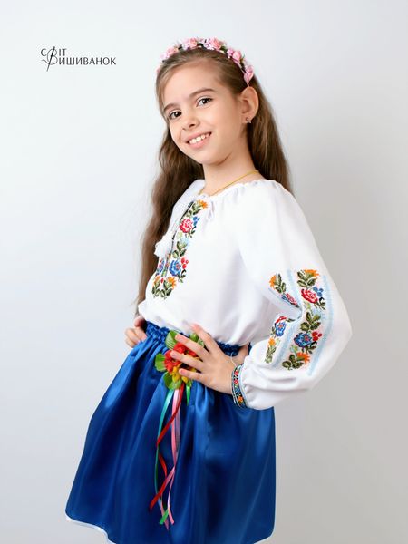 Дитяча вишита сорочка для дівчаток на домотканому полотні Д500 фото