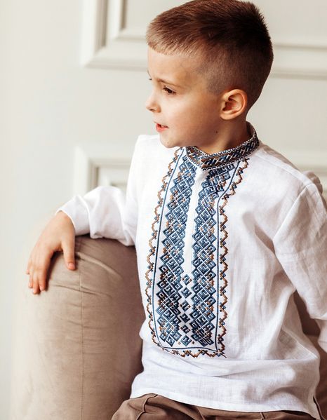 Вишиванка для хлопчика,білий льон,орнамент вишивки "Сварга" 2147691912 фото