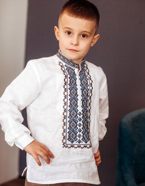 Вишиванка для хлопчика,білий льон,орнамент вишивки "Сварга" 2147691912 фото