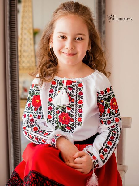 Дитяча вишита блуза "Червоні троянди" Д502 фото