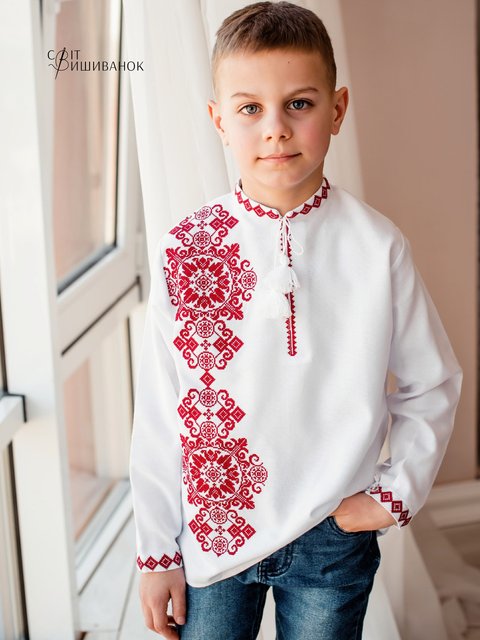 Дитяча вишита сорочка ромби червоні Д602 фото