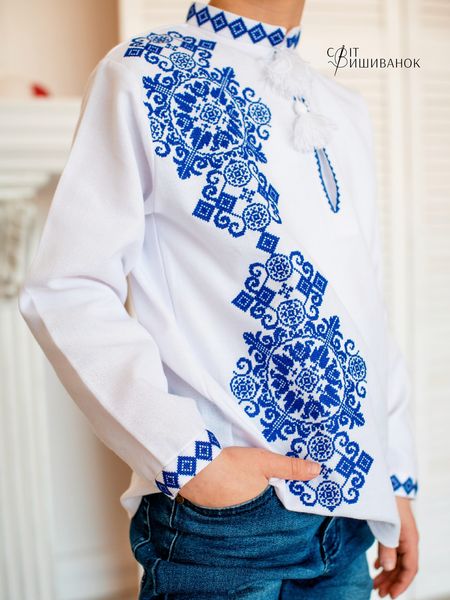 Дитяча вишита сорочка ромби сині Д601 фото